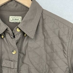 LL BEAN Shirt Womens M Quilted Shoulder Patch Hunting Hiking Canvas Cotton Brown